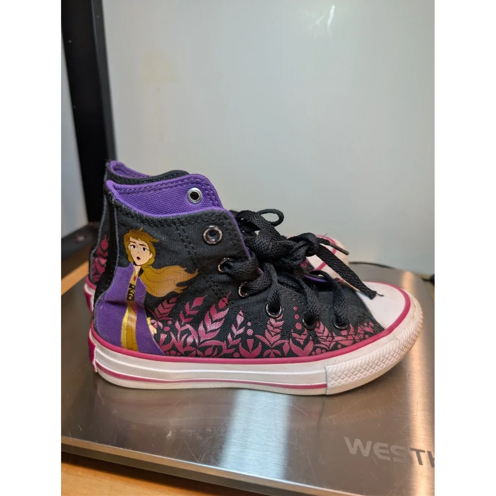 Kids‎ Converse All Star High Top Sneakers Frozen Anna Purple Black Size 11 D1